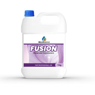 Clean studio product shot of MipaEssence Fusion fragrance bottle with clear label and purple-toned design.
