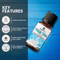 Key features of MipaEssence Milk Bite Flavour – ultra-concentrated, heat-stable, oil and water soluble, vegetarian and FSSAI certified.