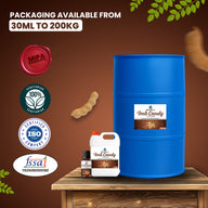 Packaging options for MipaEssence Imli Candy Flavour – Available from 30ml to 200kg. Certified by FSSAI, ISO, and 100% vegetarian.