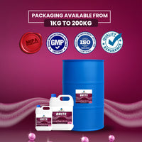 Packaging options of MipaEssence Brite Fragrance – available from 1kg to 200kg with GMP, ISO, and Quality Assurance certification.