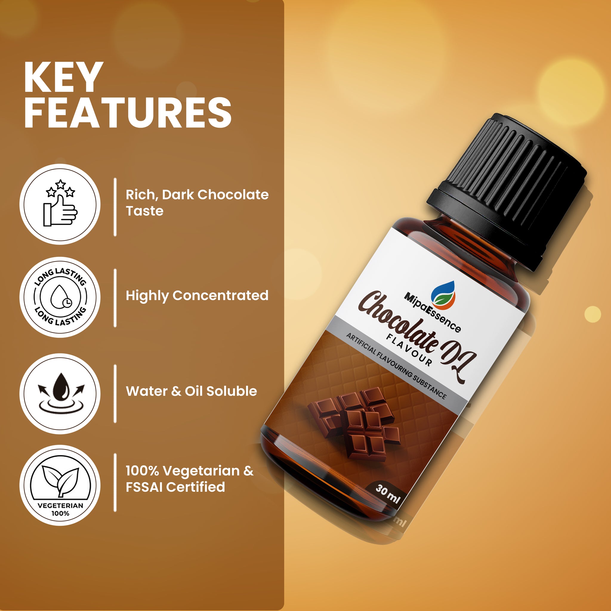 Key features of Chocolate DL Flavour – Water and oil soluble, heat stable, highly concentrated