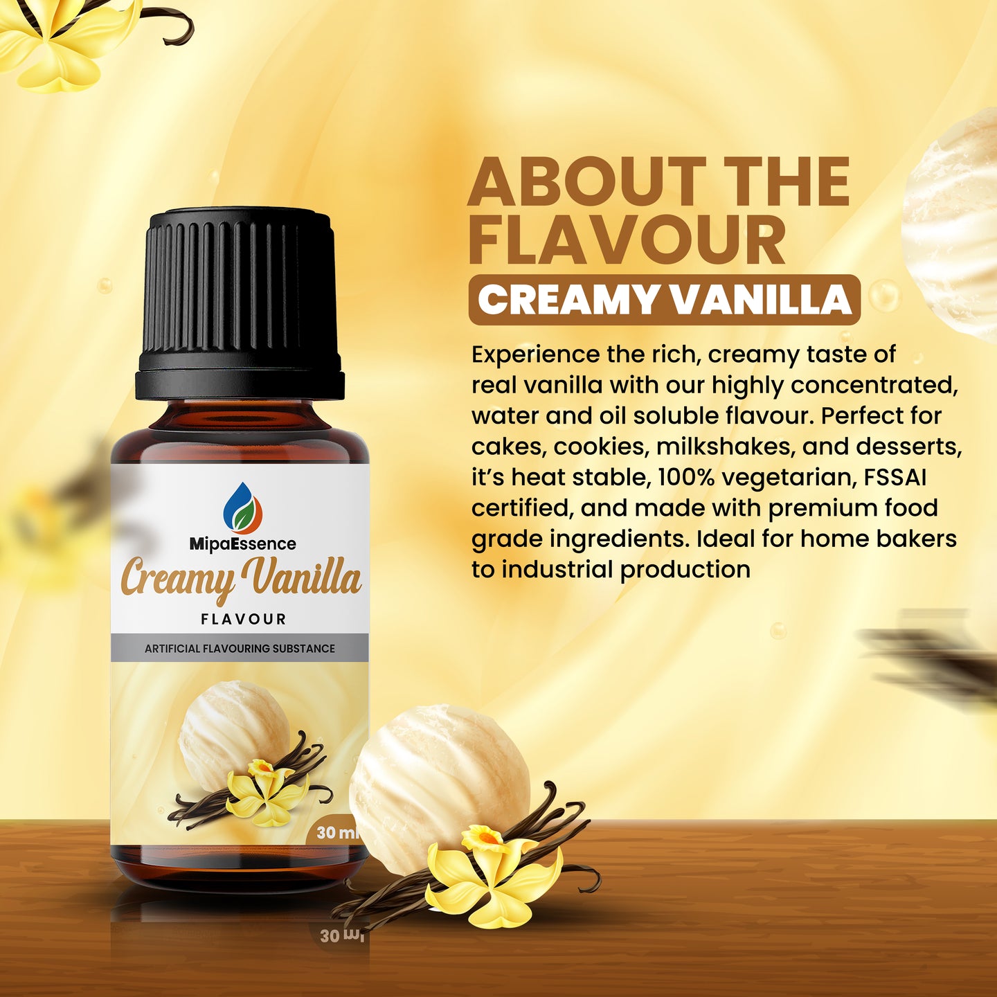 About MipaEssence Creamy Vanilla Flavour – Real Vanilla Taste, Ideal for Home and Industrial Use