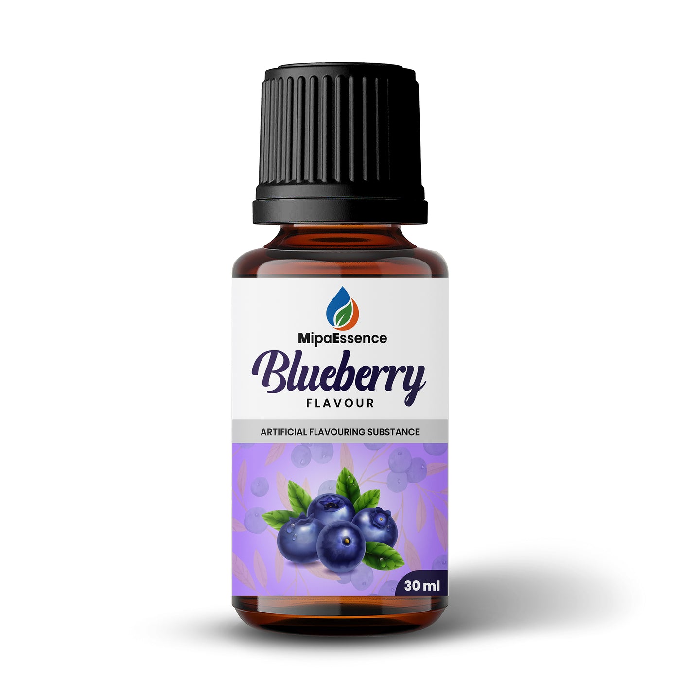 Single 30ml bottle of MipaEssence Blueberry Flavour with berry-themed label for sweet and fruity recipes.