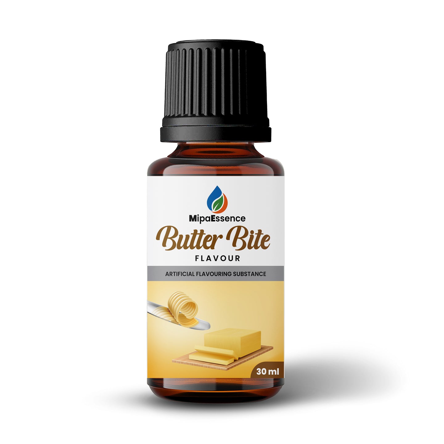 MipaEssence Butter Bite Flavour 30ml Bottle: Rich buttery biscuit essence for baking, desserts, and confectionery applications.

