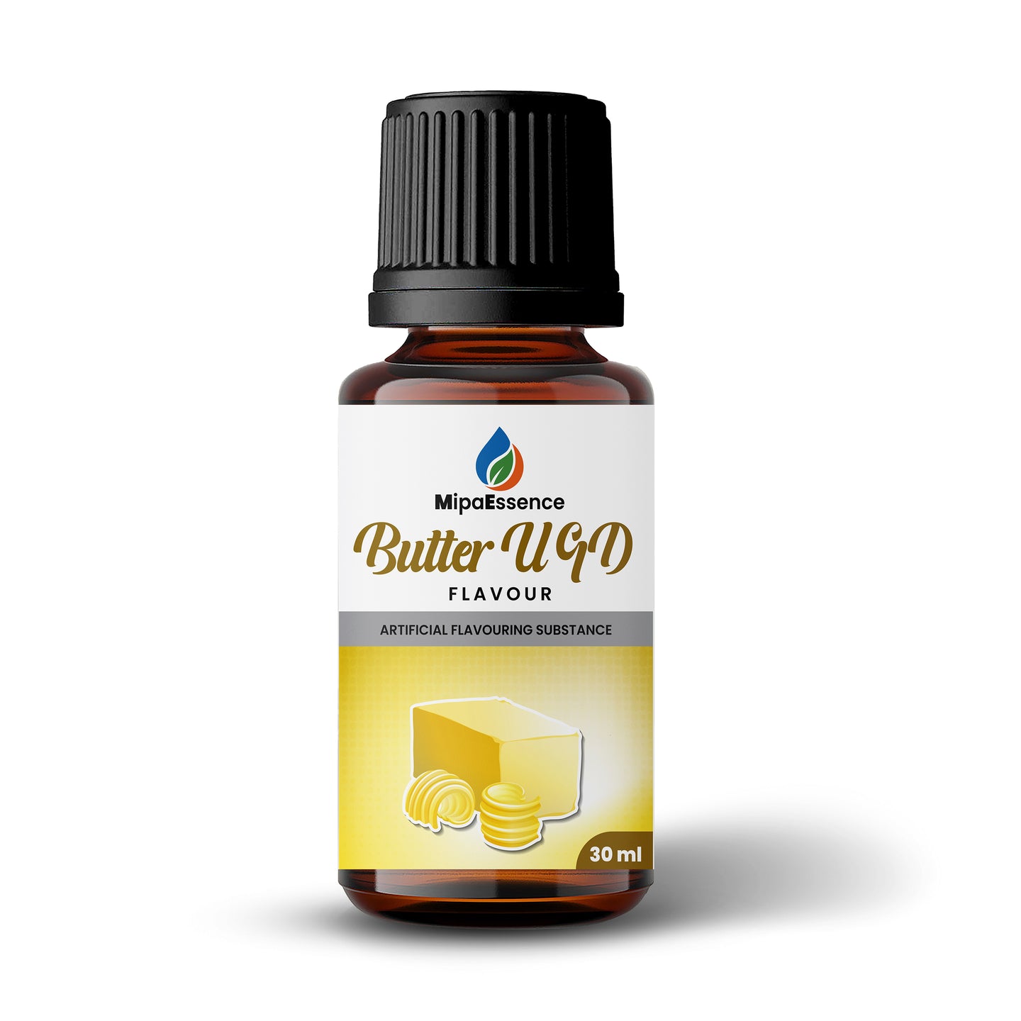 MipaEssence Butter UGD Food Flavour 30ml bottle with illustrated butter and cheese design.