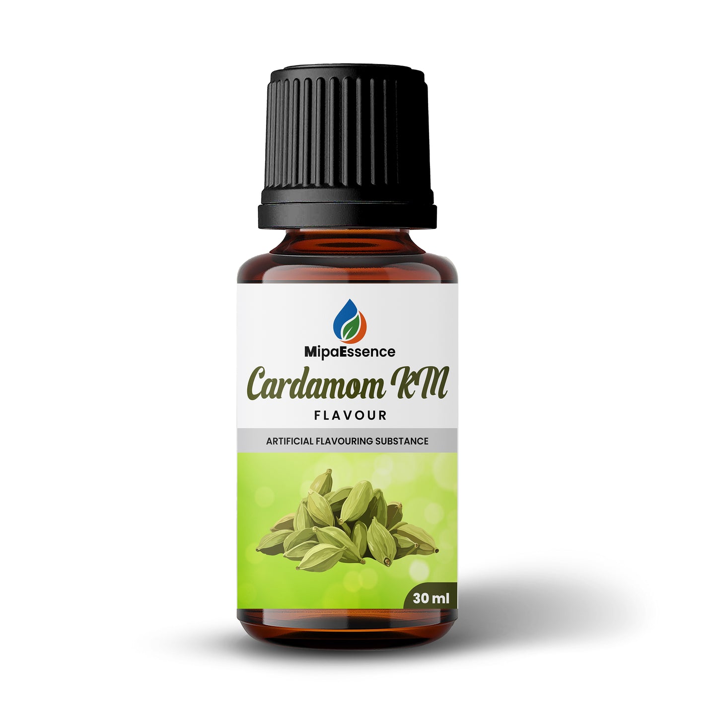 MipaEssence Cardamom KM Food Flavour 30ml Bottle – Artificial Flavouring Substance with Cardamom Pods Illustration