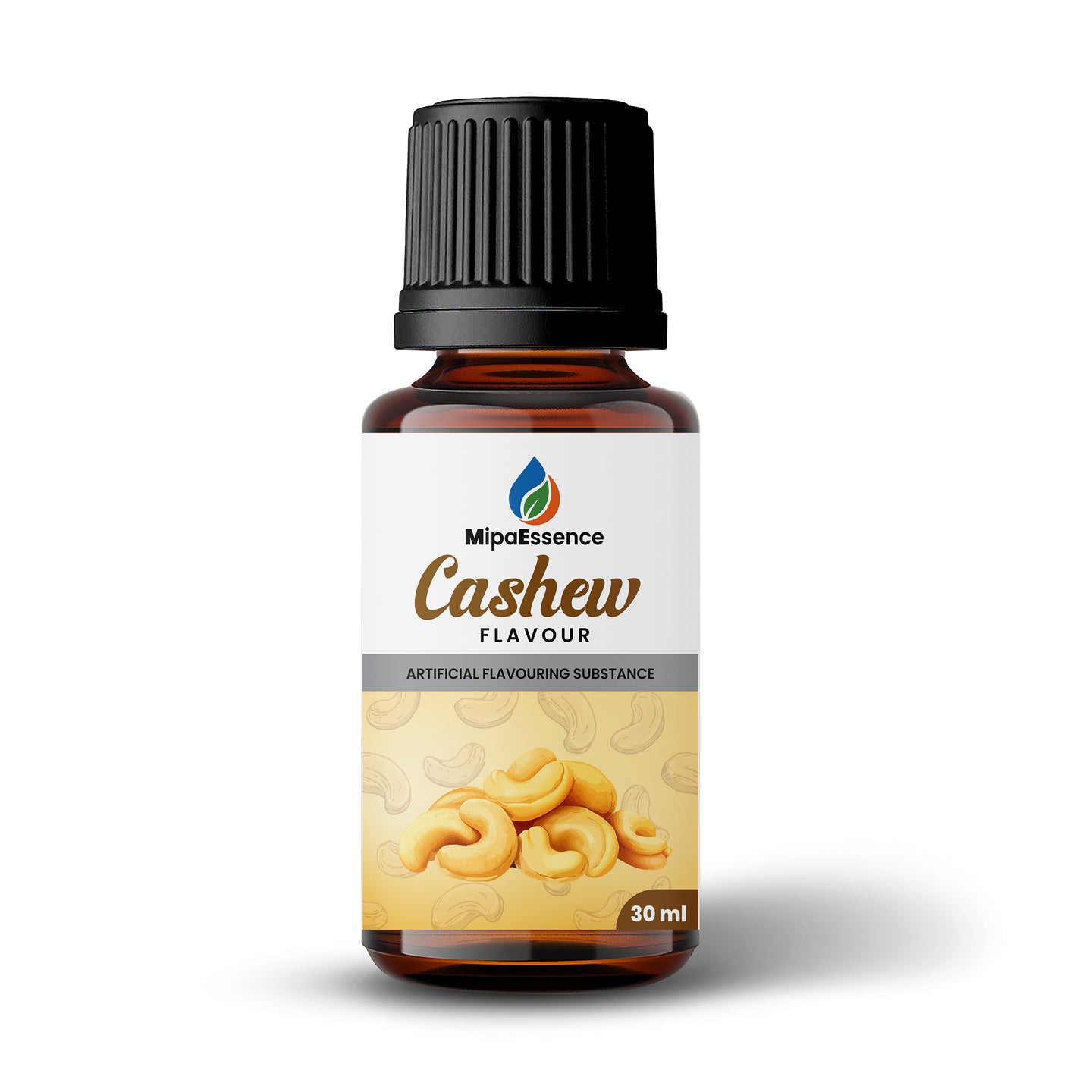 MipaEssence Cashew Food Flavour 30ml bottle with illustrated cashew design for food and dessert applications.