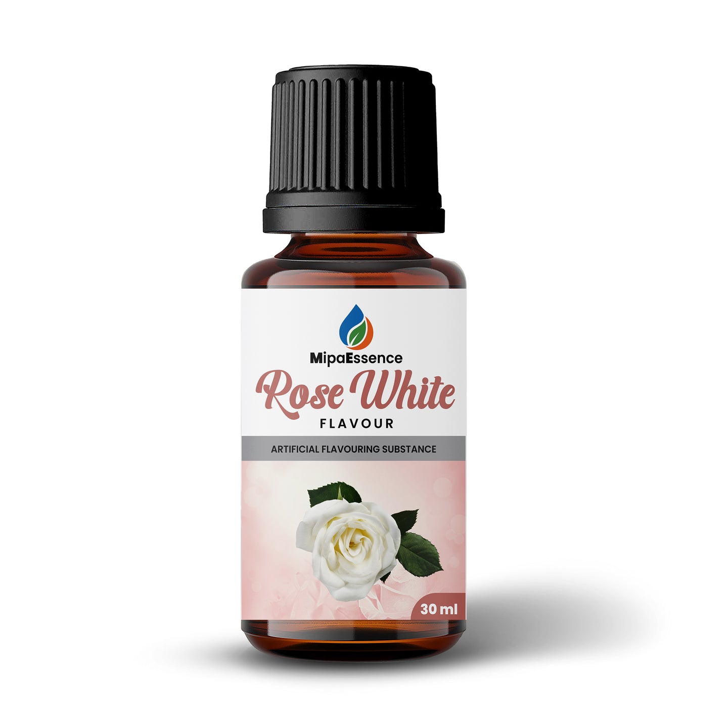 30ml MipaEssence Rose White Flavour bottle front view showing white rose flower design and product label.