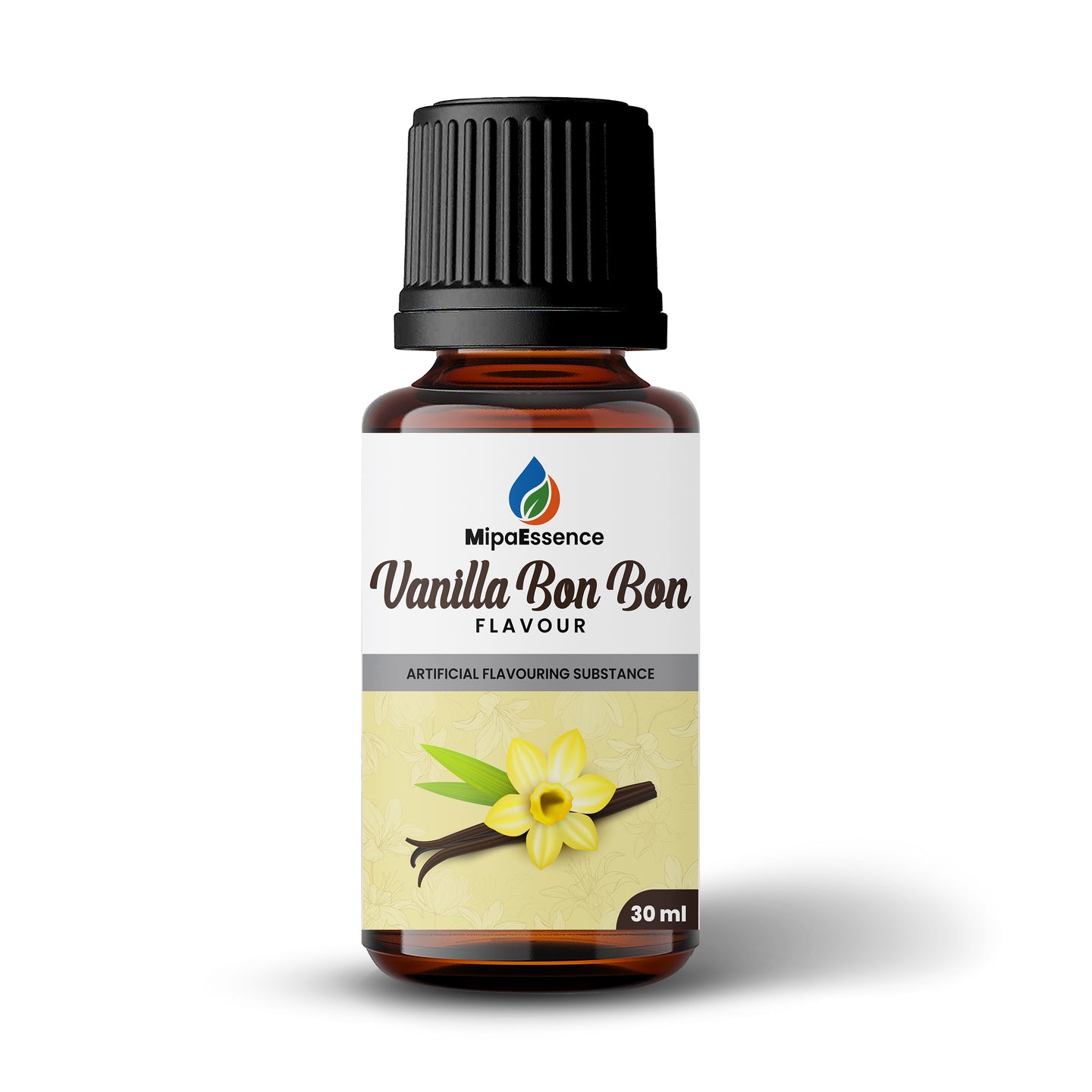 MipaEssence Vanilla Bon Bon Flavour 30ml bottle with label and vanilla flower artwork.