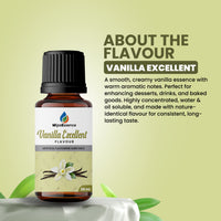 Smooth and aromatic Vanilla Excellent Flavour – ideal for desserts, drinks, and bakery. Long-lasting taste with nature-identical vanilla essence.
