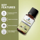 Key features of MipaEssence Vanilla Excellent Flavour – smooth aroma, highly concentrated, oil & water soluble, FSSAI & vegetarian certified.