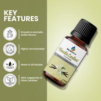 Key features of MipaEssence Vanilla Excellent Flavour – smooth aroma, highly concentrated, oil & water soluble, FSSAI & vegetarian certified.