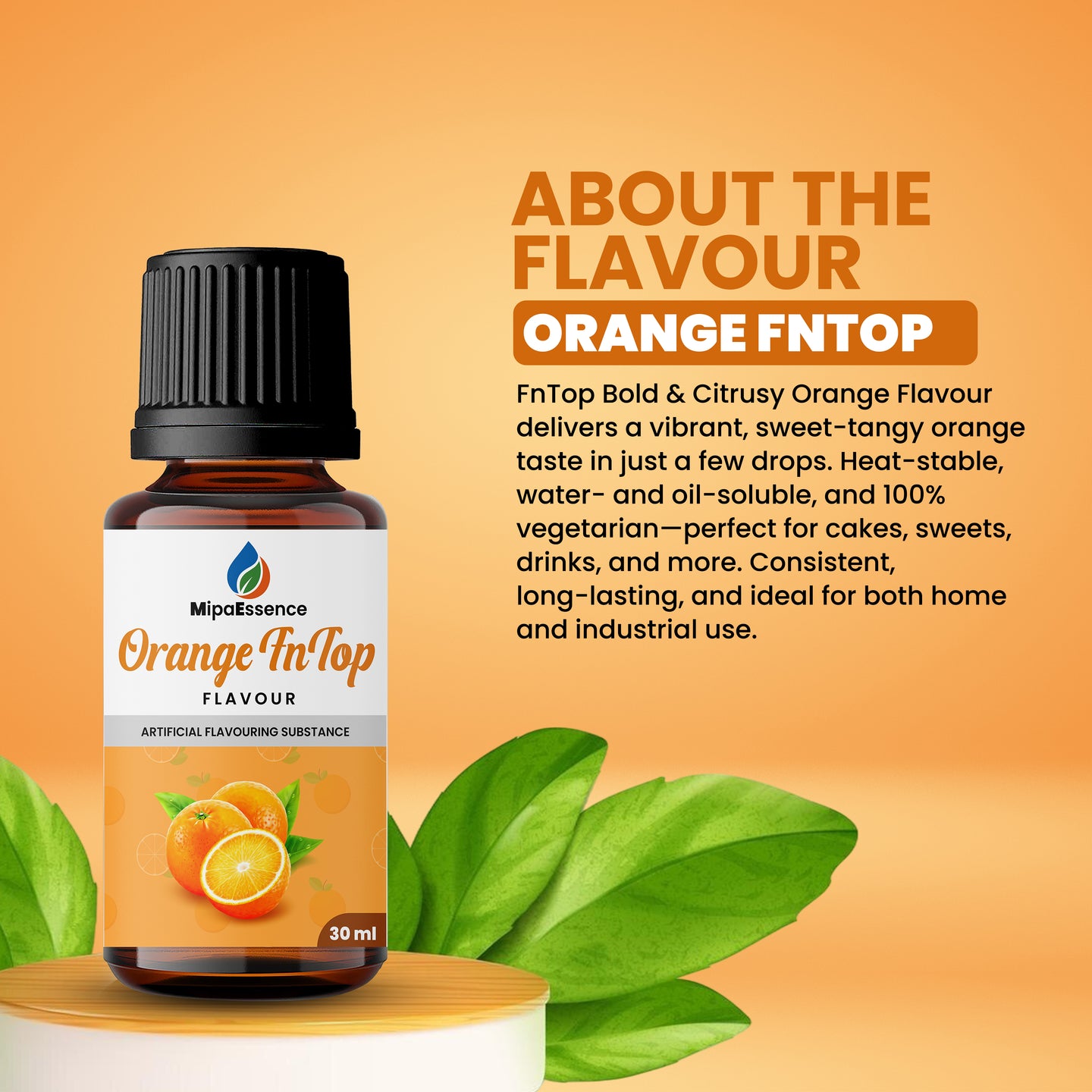 MipaEssence Orange FnTop Flavour – Sweet and tangy orange flavour essence with product description.