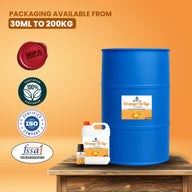 MipaEssence Orange FnTop Flavour packaging options from 30ml to 200kg with FSSAI and ISO certifications.