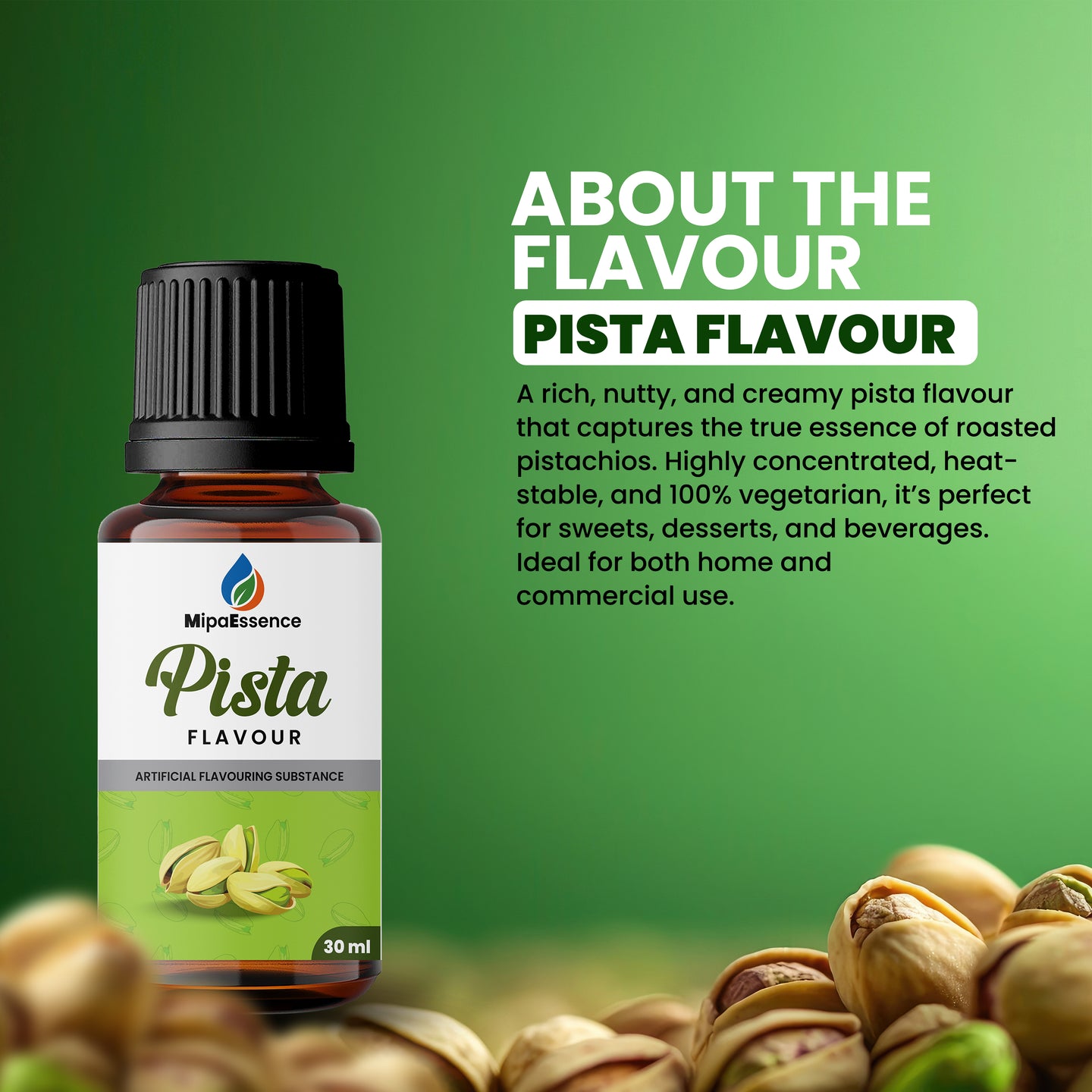 About Pista Flavour – Creamy pistachio essence for sweets, desserts, and beverages